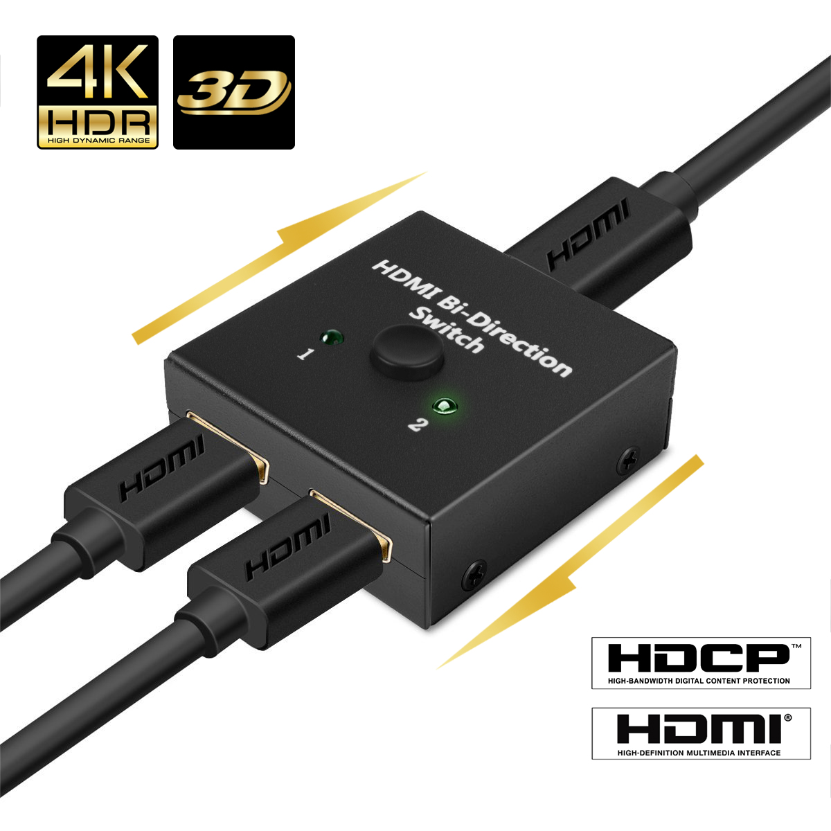 Hdmi Splitter NIERBO 1x2 Powered 4K splitter Dual Monitor 1 in 2 out 2 in 1 out HDMI 4Kx2K@30HZ Duplicating Video and Audio for Full