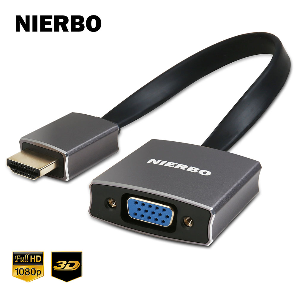 NIERBO to VGA 1080P Adapter (Male to Female) with Audio 3.5 mm Cable and Micro USB Cable for computer laptop Chromebook Apple TV